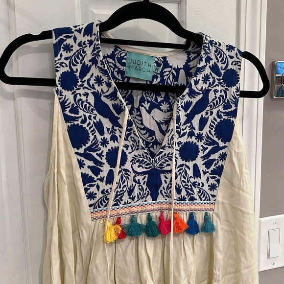 Judith March Embroidered Tassel Mini Swing Dress Sleeveless Tank - Picture 4 of 7